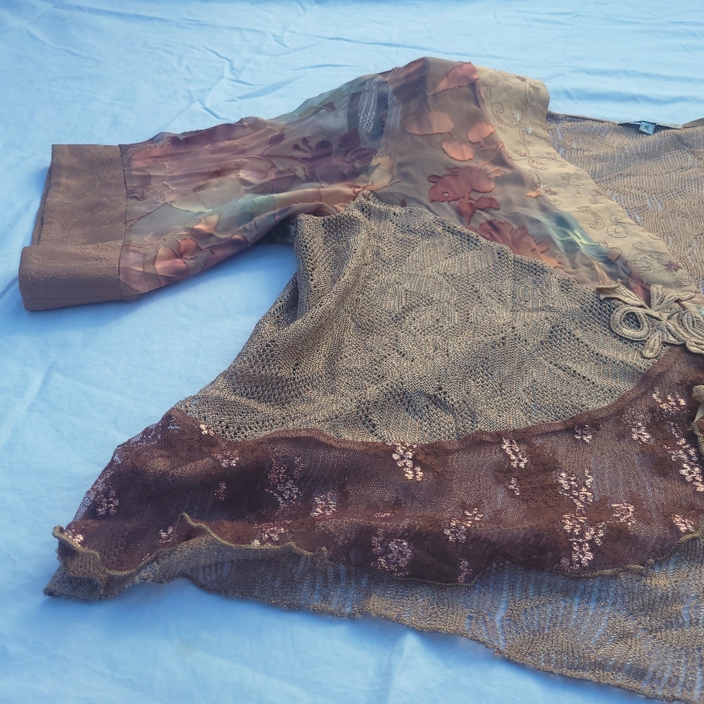 Vintage Floral Lace & Silk Cottagecore Spencer Alexis Cardigan Jacket XL - Picture 5 of 17